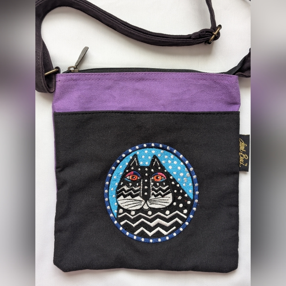 Laurel Burch Black Cat Feline Friends Crossbody Canvas Bag